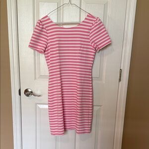 Lilly Pulitzer Pink and White Striped Short Sleeve Sheath Dress